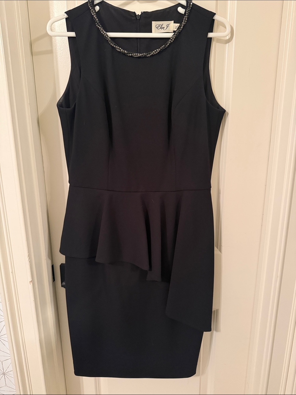 Eliza J Black Sleeveless Peplum Midi Dress with Beaded Neckline